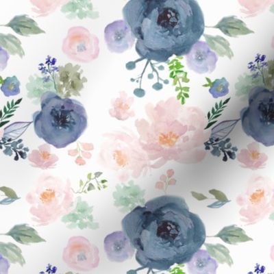 navy and peach floral fabric
