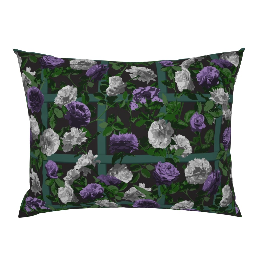 Rose Vines on Lattice - Purple Grey Black