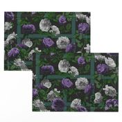 Rose Vines on Lattice - Purple Grey Black