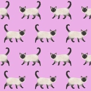 siamese cat fabric - siamese cat, cat fabric, cat lady fabric, cats fabric, siamese cats - purple