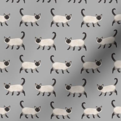 siamese cat fabric - siamese cat, cat fabric, cat lady fabric, cats fabric, siamese cats -  grey