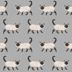siamese cat fabric - siamese cat, cat fabric, cat lady fabric, cats fabric, siamese cats -  grey