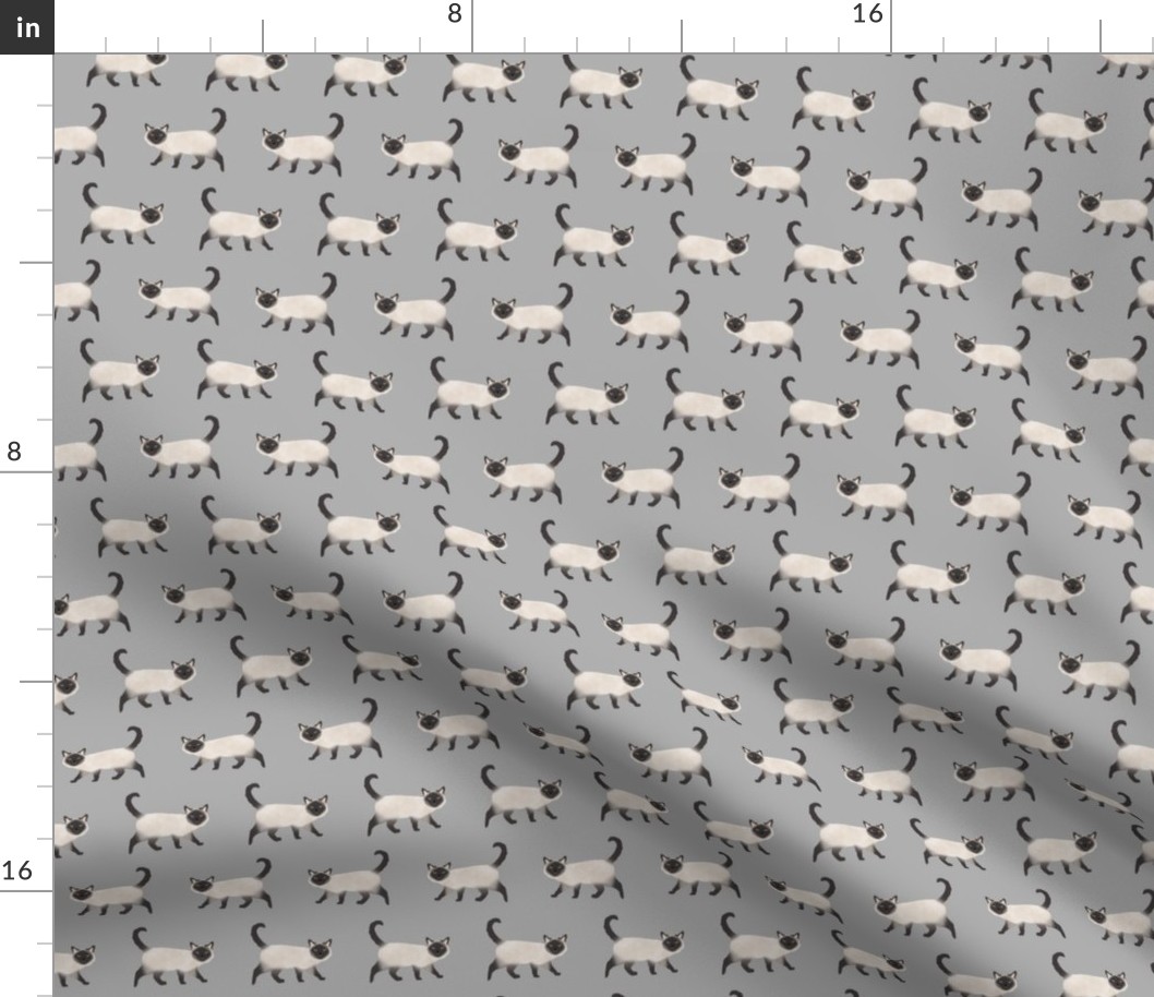 siamese cat fabric - siamese cat, cat fabric, cat lady fabric, cats fabric, siamese cats -  grey