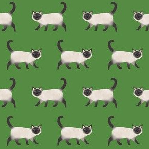 siamese cat fabric - siamese cat, cat fabric, cat lady fabric, cats fabric, siamese cats - green