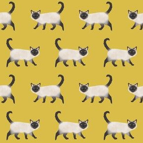 siamese cat fabric - siamese cat, cat fabric, cat lady fabric, cats fabric, siamese cats - yellow