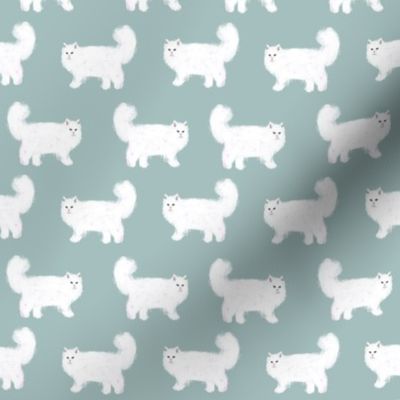 persian cat fabric - white cat fabric, fluffy white cat fabric, persian cats - cute cat, cats, -  blue