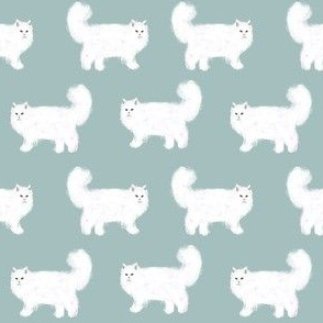 persian cat fabric - white cat fabric, fluffy white cat fabric, persian cats - cute cat, cats, -  blue
