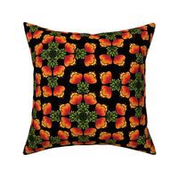 Flowers Orange Hearts Mandala on Black