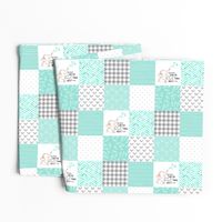 3 inch Elephant//You are the best thing about me// Teal - Wholecloth Cheater Quilt - Rotated