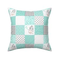 3 inch Elephant//You are the best thing about me// Teal - Wholecloth Cheater Quilt - Rotated