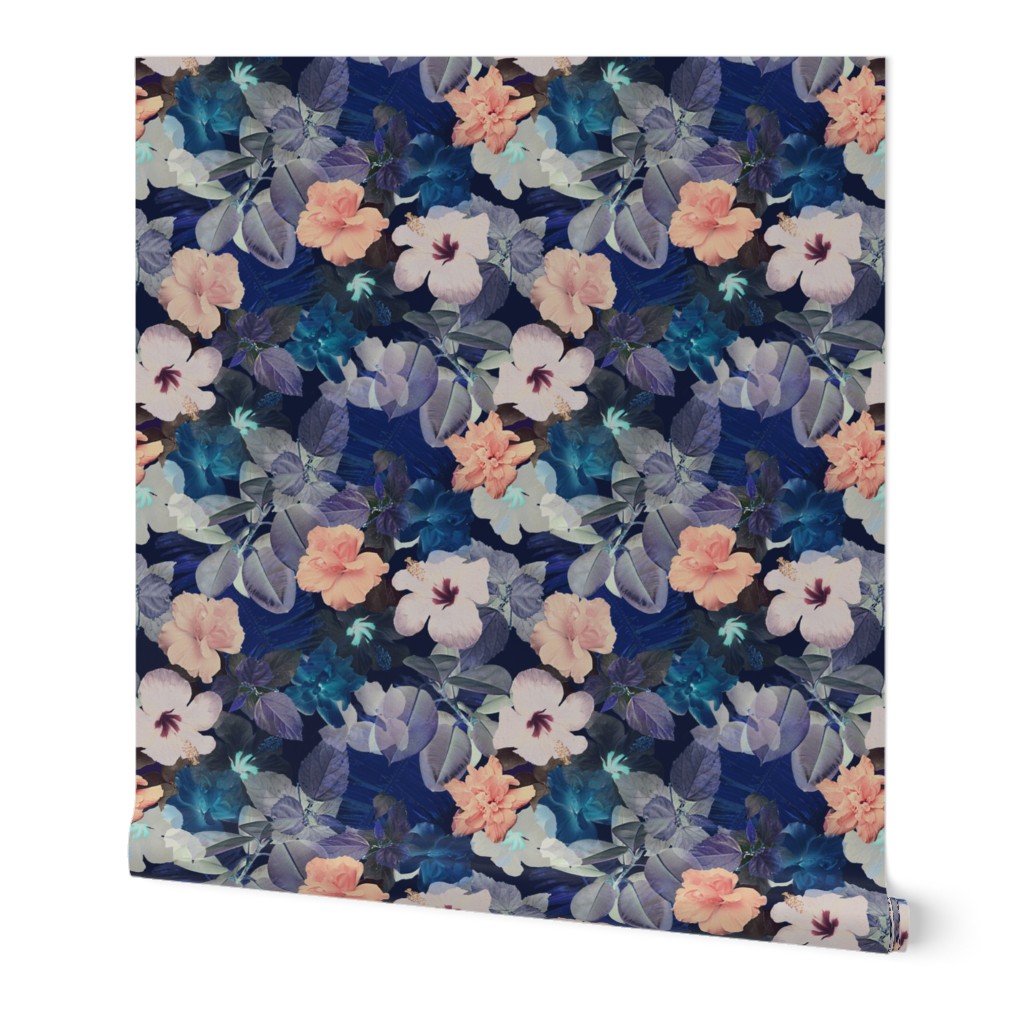 Tropical fabric Blue Floral Pattern Photo Collage