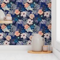 Tropical fabric Blue Floral Pattern Photo Collage