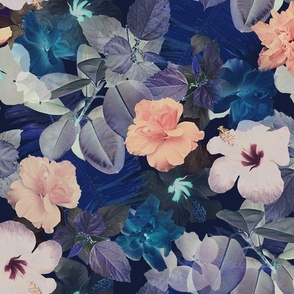 Tropical fabric Blue Floral Pattern Photo Collage