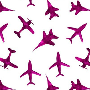 Watercolor airplanes in berry pink