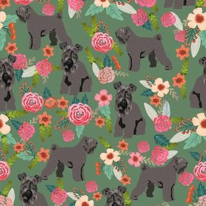kerry blue terrier floral dog fabric, dog fabric, kerry blue terrier fabric, floral dog fabric, floral dog - green