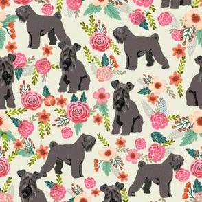 kerry blue terrier floral dog fabric, dog fabric, kerry blue terrier fabric, floral dog fabric, floral dog -  cream