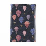 Woodland Animal Hot Air Balloon Night Adventure in pink and purple, periwinkle, PantoneCOTY2022 , 5 inch / kids, baby girl, nursery, vintage