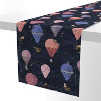 Woodland Animal Hot Air Balloon Drawing Night Adventure in pink and purple