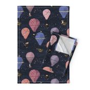 Woodland Animal Hot Air Balloon Drawing Night Adventure in pink and purple