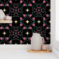 Pink Roses and Stars on Black