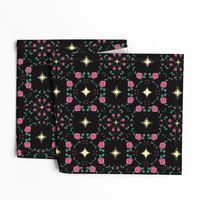 Pink Roses and Stars on Black
