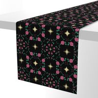 Pink Roses and Stars on Black