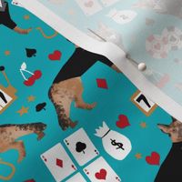 german shepherd casino fabric - dog fabric, german shepherd fabric, card game fabric, casino betting gambling fabric - teal