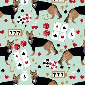 german shepherd casino fabric - dog fabric, german shepherd fabric, card game fabric, casino betting gambling fabric -  mint