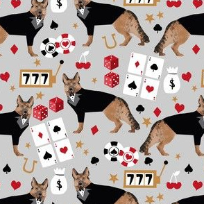 german shepherd casino fabric - dog fabric, german shepherd fabric, card game fabric, casino betting gambling fabric -  grey