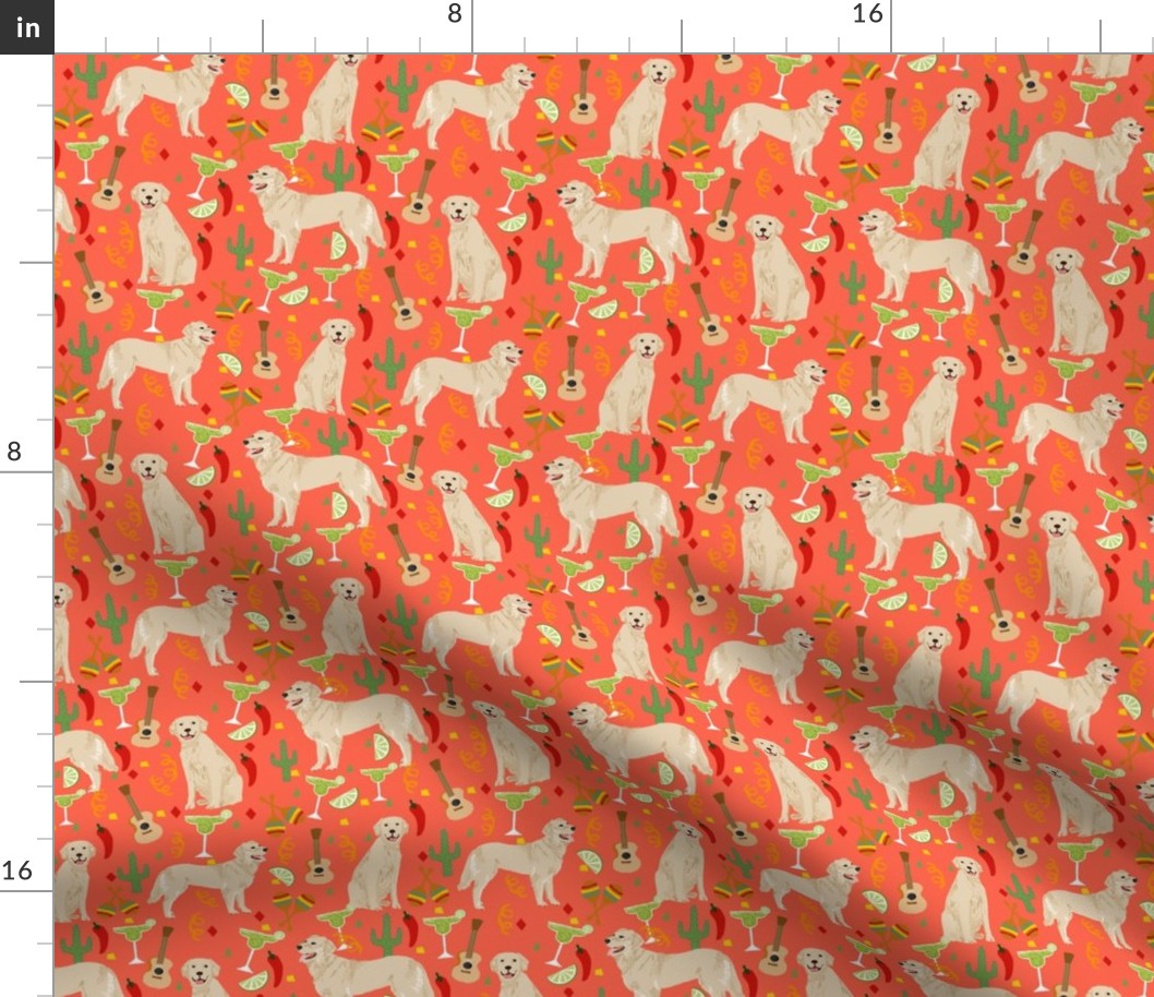 golden retriever fabric - fiesta fabric, margarita fabric, cinco de mayo fabric, celebration fabric, dog fabric - orange