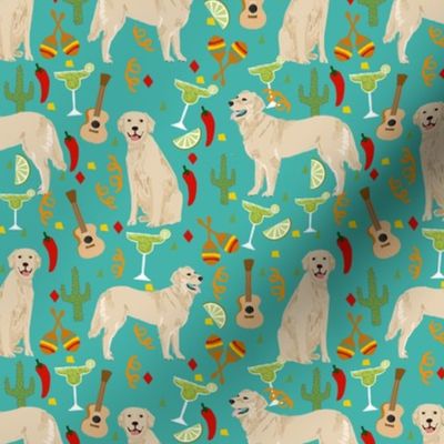 golden retriever fabric - fiesta fabric, margarita fabric, cinco de mayo fabric, celebration fabric, dog fabric -  tuquoise