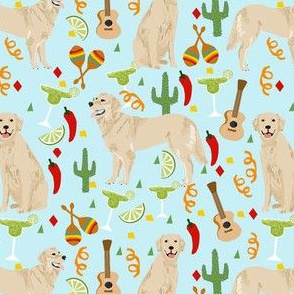 golden retriever fabric - fiesta fabric, margarita fabric, cinco de mayo fabric, celebration fabric, dog fabric -  light blue