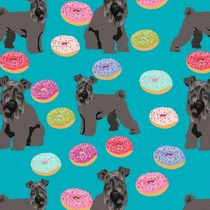 kerry blue terrier donut fabric - dog fabric, dogs and donuts fabric, dog breed fabric -  teal