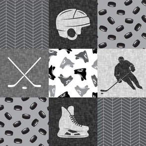  Ice Hockey Patchwork - Hockey Nursery - Wholecloth grey - LAD19