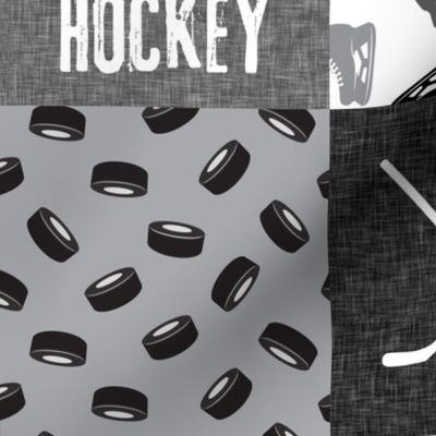 Eat Sleep Hockey - Ice Hockey Patchwork - Hockey Nursery - Wholecloth grey - LAD19