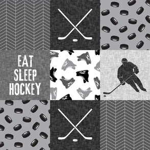 Eat Sleep Hockey - Ice Hockey Patchwork - Hockey Nursery - Wholecloth grey - LAD19