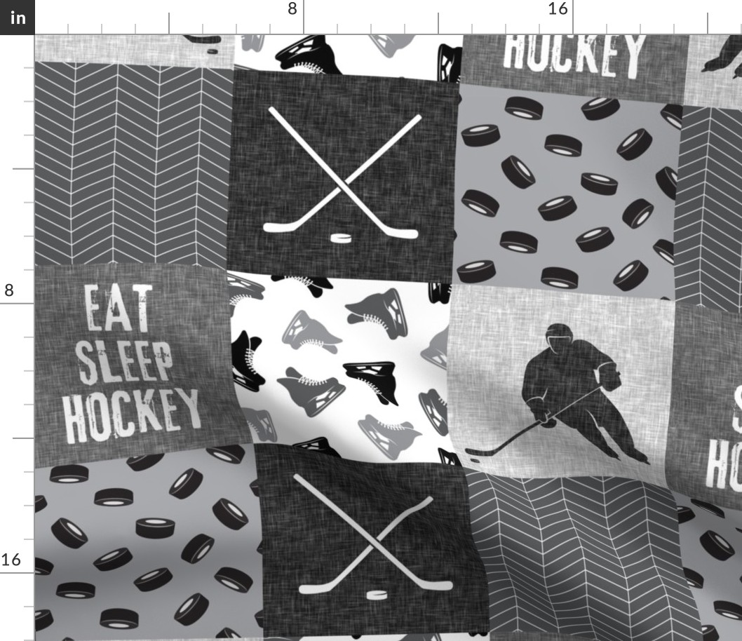 Eat Sleep Hockey - Ice Hockey Patchwork - Hockey Nursery - Wholecloth grey - LAD19