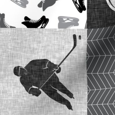 Ice Hockey Patchwork - Hockey Nursery - Wholecloth grey (90) - LAD19