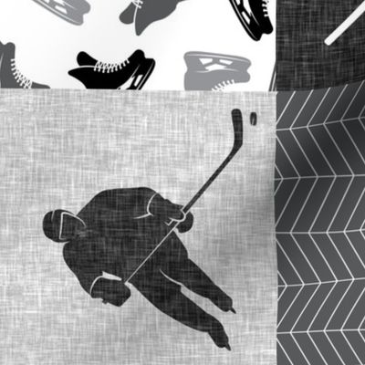 Eat Sleep Hockey - Ice Hockey Patchwork - Hockey Nursery - Wholecloth grey  - LAD19