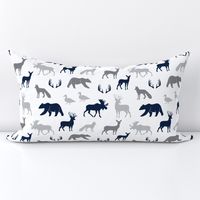 woodland animals - navy and grey on white LAD19