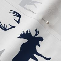 woodland animals - navy and grey on white LAD19