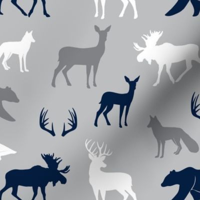 woodland animals - navy and grey LAD19