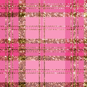 Pink and Gold faux Glitter Plaid Tartan