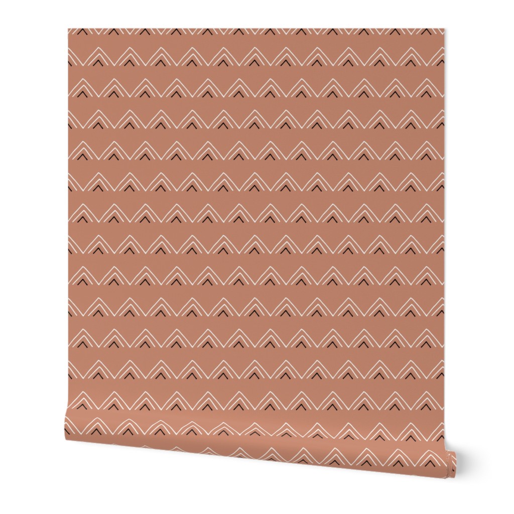Geometric minimal triangles mudcloth abstract aztec design copper brown