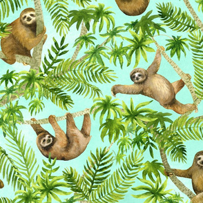sloths on blue  (large scale)