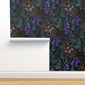 moody floral with fern leaves 2 - medium / large scale - (medium as fabric, large as wallpaper)