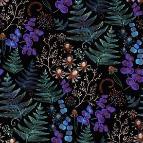moody floral with fern leaves 2 - medium / large scale - (medium as fabric, large as wallpaper)