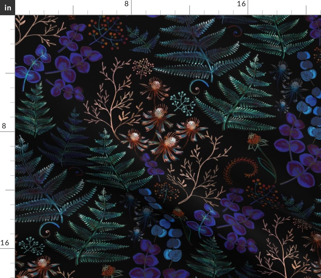 Moody florals with fern leaves - large scale