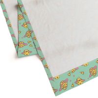 pizza planet fabric - pizza planet, pizza fabric, planet fabric, space fabric, cute kids fabric, novelty fabric - andrea lauren - mint