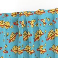 pizza planet fabric - pizza planet, pizza fabric, planet fabric, space fabric, cute kids fabric, novelty fabric - andrea lauren - blue
